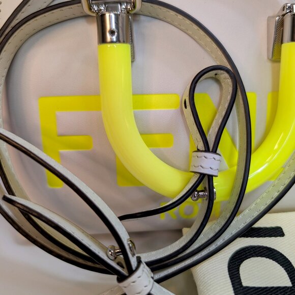 Fendi x Marc Jacobs Peekaboo Top Handle Bag in Cream Leather with Neon Yellow HW - Picture 13 of 14